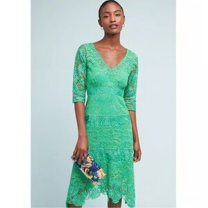 Tracy Reese Anthropologie Angelica Lace Midi Dress in Green Fully Lined 8 Medium